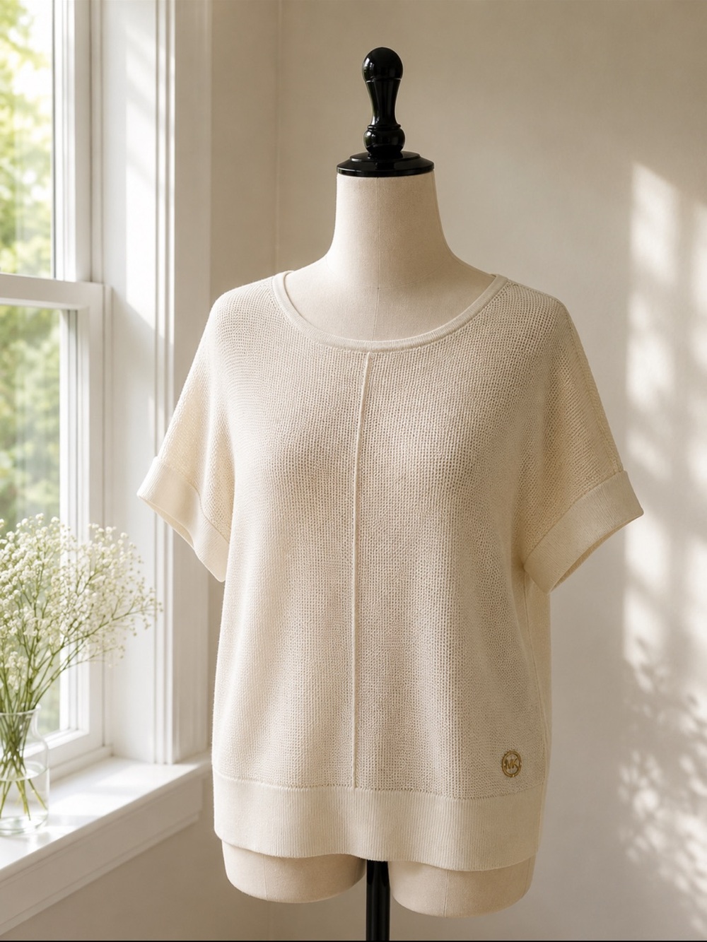 Michael Kors Cream Short-Sleeve Knit Pullover